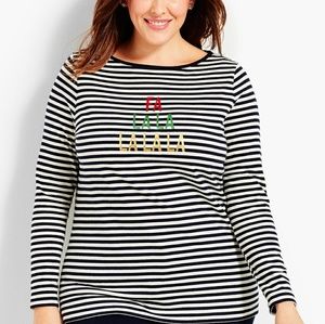 Talbots Christmas Fa La La Striped Long Sleeve Tee